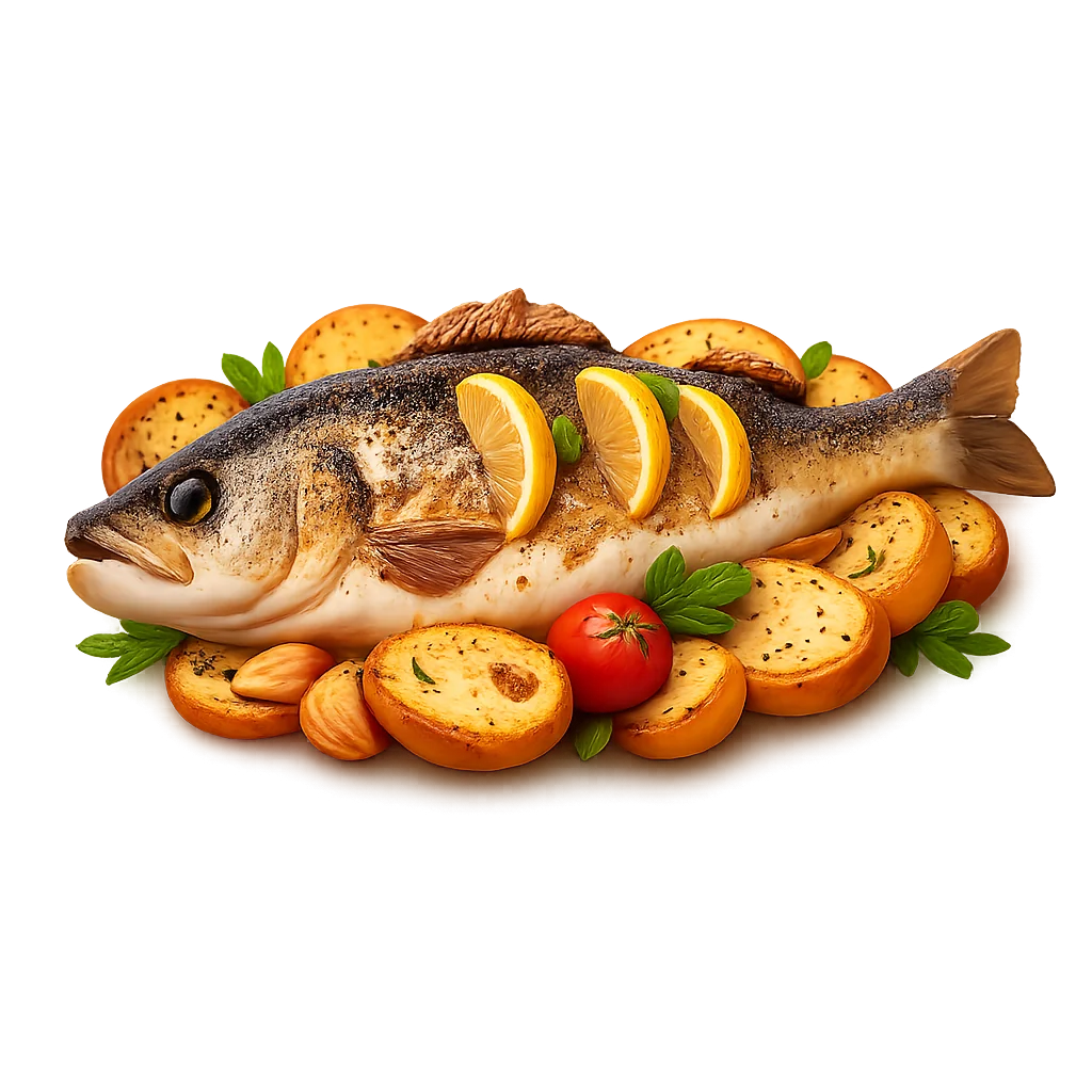 Baked Sea Bass with Sliced Potatoes