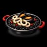 Black paella with cuttlefish, scallops, and razor clams