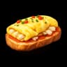 Codfish omelette made in the moment on bread with tomato